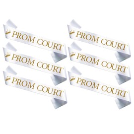 Ashaqshnglee Prom Court Sashes Set of 6, White and Gold Glitter Prom Court Sashes, 6 Pieces, Prom School Party Accessories, Prom Court Set for Prom King, Prom Queen, Prom Court