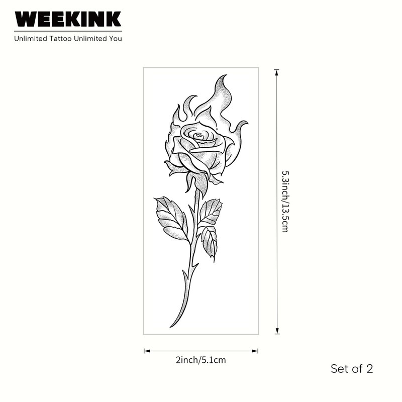 Flame Rose Semi Permanent Temporary Tattoo for Men & Women