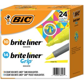 BIC Brite Liner Highlighter Combo Pack, Chisel Tip, Fluorescent Yellow, 24 Count