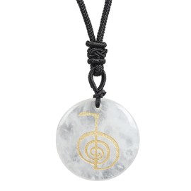 Lovionus89 Round Stone Lucky Coin Spiral Reiki Symbol Crystal Stone Pendant Necklace for Men Women Adjustable 60-65cm, Stone, No Gemstone