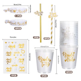 16 JGA Cup Accessory Set for Women Gold Bride Tribe Plastic Cup Cups Drinking Cup with Straw, Team Bride Bride Bracelets Bride To Be Tattoo Decoration Accessories for Stag Night Party