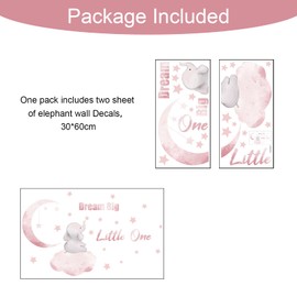 1 Roll Dream Big Little One Elephant Wallpaper Baby Wall Stickers with Stars and Moon Elephant Wall Art for Bedroom Playroom Living Room Baby Room Nursery Decoration