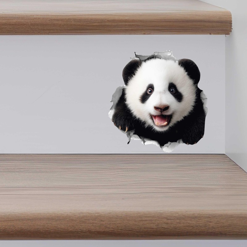 Panda Hole Wall Decal – 3D Cute Animal Sticker –