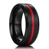 King Will Thin Red Groove Black Brushed Tungsten Carbide Wedding