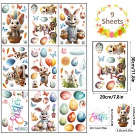 Shinybox Easter Window Decoration, 9 Sheets Window Pictures, Colourful Easter Window Decoration, Easter Window Decoration, Reusable Decorations, Window Decoration Rabbit, Chick, Easter Egg (A)