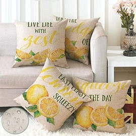 KUNQIAN Lemon Cushion Covers Outdoor Waterproof Yellow Summer Fruit Throw Pillow Cover Set of 4 18x18 inch Home Decorative for Patio Furniture Bench Couch Decor