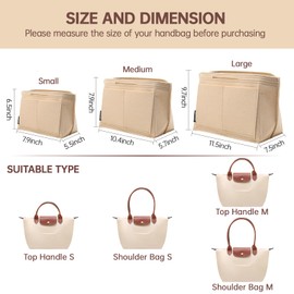OPPOSHE Purse Organizer Insert for Longchamp Le Pliage, Premium Felt Long Champ Bag Handbag Women, Tote Organizer Insert with 9 Compartments (Medium, Beige)