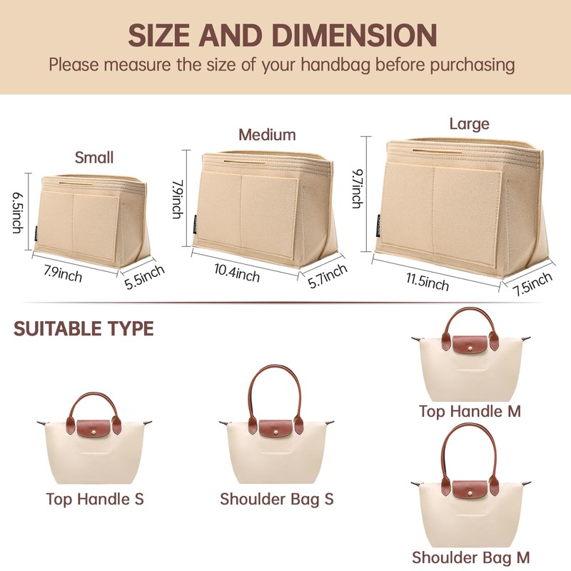 OPPOSHE Purse Organizer Insert for Longchamp Le Pliage, Premium Felt