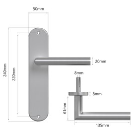 AwmnSrman Door Handles, Interior Doors, Door Handle, Door Fitting, Door Fitting, Room Door Set without Lock, Blind Press Set, 1 Set, Modern Stainless Steel, 240 x 50 mm, Silver