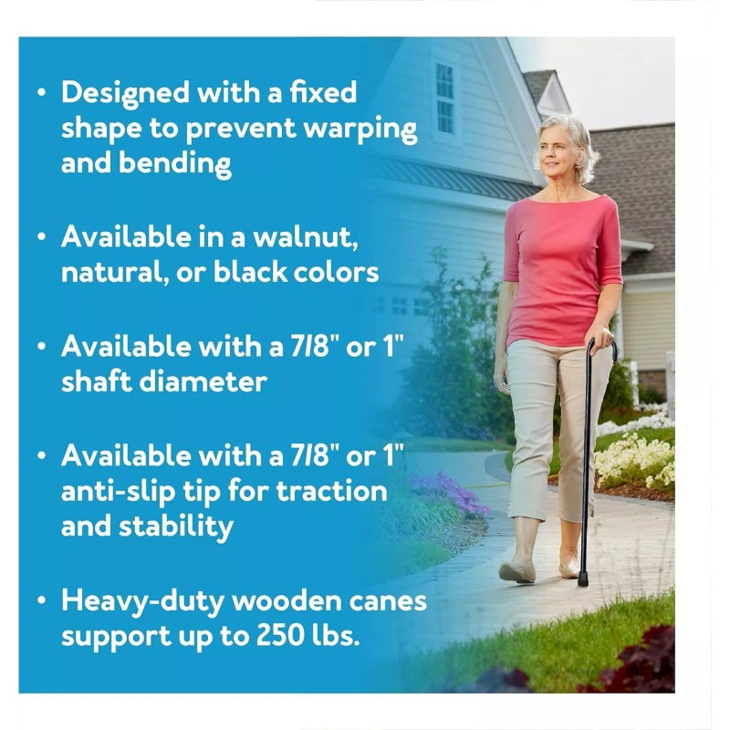 Carex Natural Wooden Walking Cane Sturdy Support Device Up To