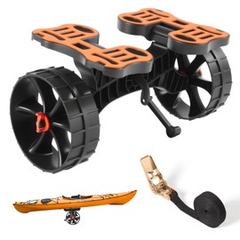 VEVOR Kayak Cart, 300 lbs Load Capacity, Foldable Kayak Trolley with 10-inch Solid Rubber Tires & 1 Ratchet Strap, Paddle Board Trolley for Carrying Kayaks, Canoes, Paddleboards, Float Mats, Jon Boats