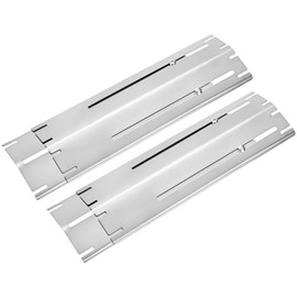 M METERXITY 2-Pack Adjustable Grill Heat Plates Replacement Parts, Extends from 11.75" Up to 21" Universal Stainless Steel Burner Cover with Screws, Heat Shields Grill [Silver]