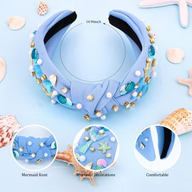 YARIEW Mermaid Knotted Hairband, Blue - For Women and Girls, Hair Accessories with Mermaid Tail and Starfish, Mermaid Party Decorations Gifts