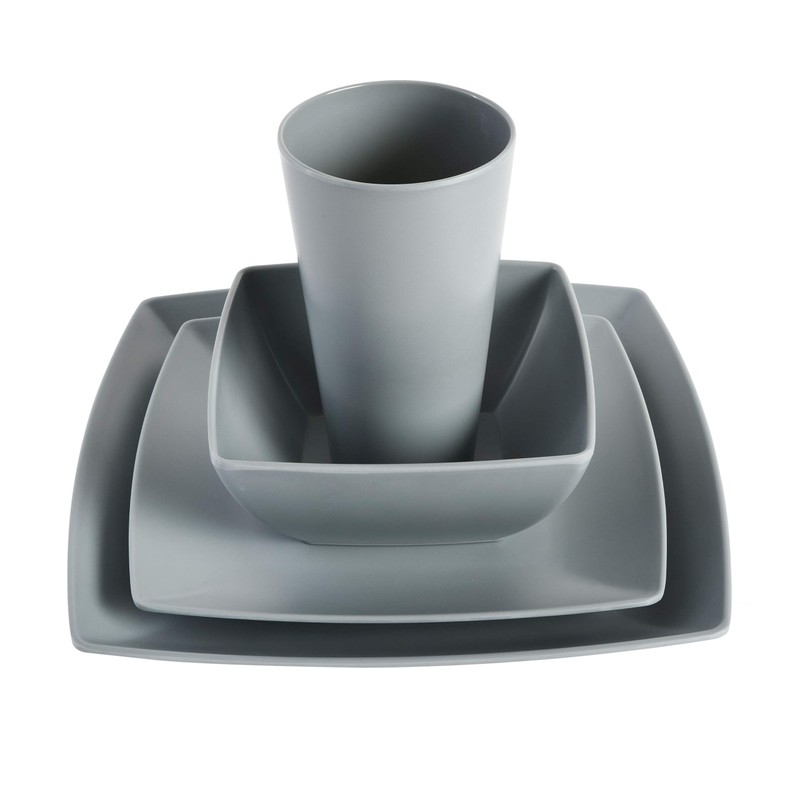 Gibson Home Soho Grayson Square Melamine Plastic Dinnerware Set, Service