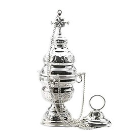 NKlaus Incense Barrel Brass Silver-Plated Inner Shell Solid Chain 20 cm Incense Burner for Church House Operating Mode Incense Charcoal Handmade 2170