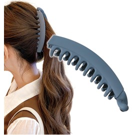 Herbeluemily Banana Clip, Hair Clip, Simple, Elegant, Casual, Hairy, Large Size, 5.1 inches (13 cm), Blue