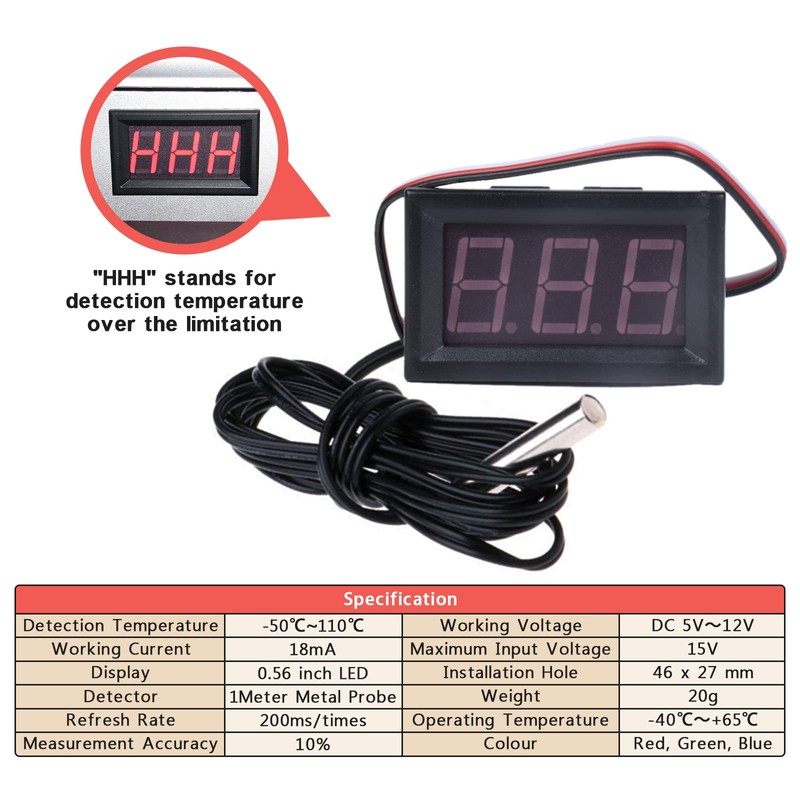 FBBULES Mini Digital Thermometer with Probe Temperature Monitoring for Fridge