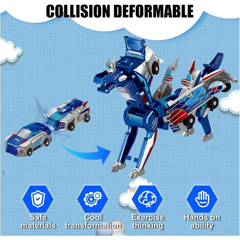 A transforming car toy. When two cars collide, they transform.