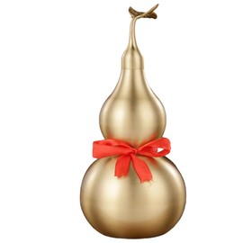 Brass Gourd for Feng Shui, Wu Lou Ornament Brass Gourd with Red Luck Strip, Statue Gold Wu Lou Figurine Good Luck Wealth Peaceful