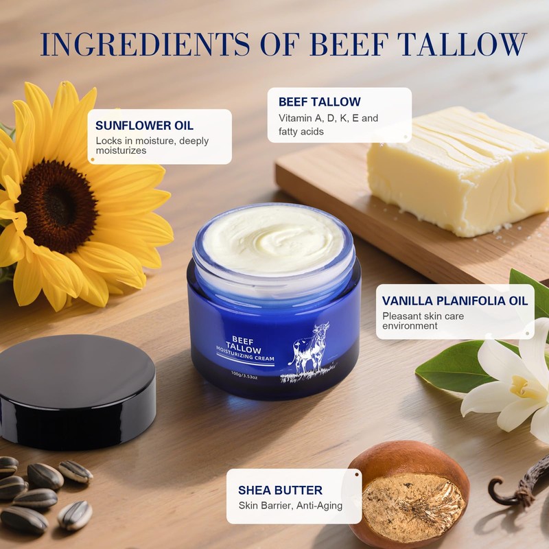 Beef Tallow for Skin, Whipped Organic Grass-Fed Beef Tallow Balm