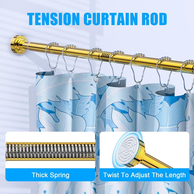 TEECK Shower Curtain Rod, 27-76 inch Adjustable Spring Tension Curtain