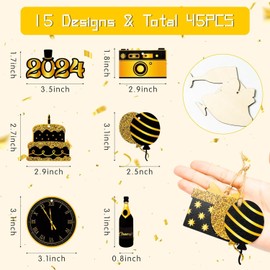 Haooryx 46PCS 2025 Happy New Year Ornament Decorations Black and Gold NYE Wooden Hanging Slices Pendants with Ropes Merry Christmas New Year Eve Countdown Carnival Party Xmas Tree Home Decor Supplies