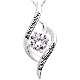 ALOV Jewelry Sterling Silver "grandmother granddaughter" Love Cubic Zirconia Pendant Necklace, Sterling Silver, Cubic Zirconia