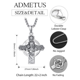 ADMETUS St Joseph Medal for Men 925 Sterling Silver Cross Saint Joseph Pendant Necklace Protection Jewelry Religious Gifts