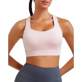 RUNNING GIRL High Support Sports Bras for Women,Racerback Molded Cup Sports Bra Racerback Yoga Workout Bra(WX3099_Pink_L)