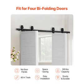 VEVOR 60" Bi-Folding Sliding Barn Door Hardware Track Kit, Bifold Sliding Door Hardware, Slide Smoothly Quietly, Heavy Duty, Easy to Install, for Four 14" Closet Pantry Laundry Barn Doors [No Door]