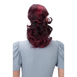 PRETTYSHOP Hair Piece Ponytail Drawstring Extension Wavy Voluminous Nature Looking Heat-Resisting 16" black/red mix # 2H113A PH223