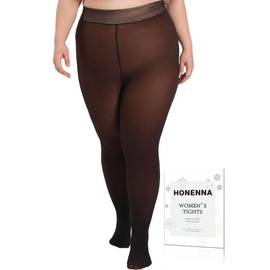 HONENNA Plus Size Fleece Lined Tights, Fake Transparent Curvy Winter Thermal Tights for Women under Dress, medias térmicas, Cocoa-XL-2XL-Tall