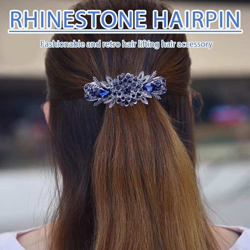 2Pcs Set Elegant Hair Accessories, Crystal Vintage Blue Hair Barrettes