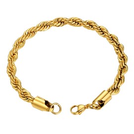 GOLDCHIC JEWELRY 6mm Gold Rope Chain Bracelet, 316L Stainless Steel Chunky Link for Men, 21CM