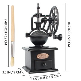 Coffee Grinder,Wooden Coffee Bean Grinder Manual Coffee Grinder Roller, Antique Coffee Mill with Cast Iron Hand Crank for Making Mesh Coffee, Decoration, Best Gift (Black (four deformation base))