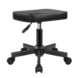 WKWKER Rolling Stool Height Adjustable 360° Swivel Stool with Wheels Square Seat PU Leather Rolling Stool for Bedroom Counter Shop Salon Massage Home Office Desk (Black)