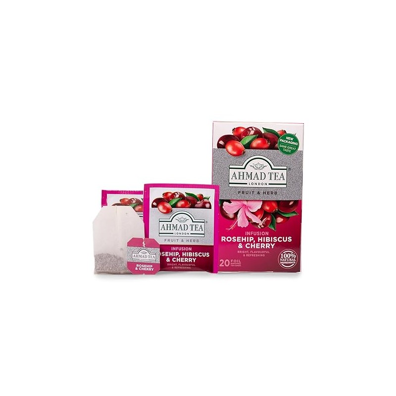Ahmad Tea Rosehip & Cherry Infusion, 20-Count Tea Bags, Rosehip,