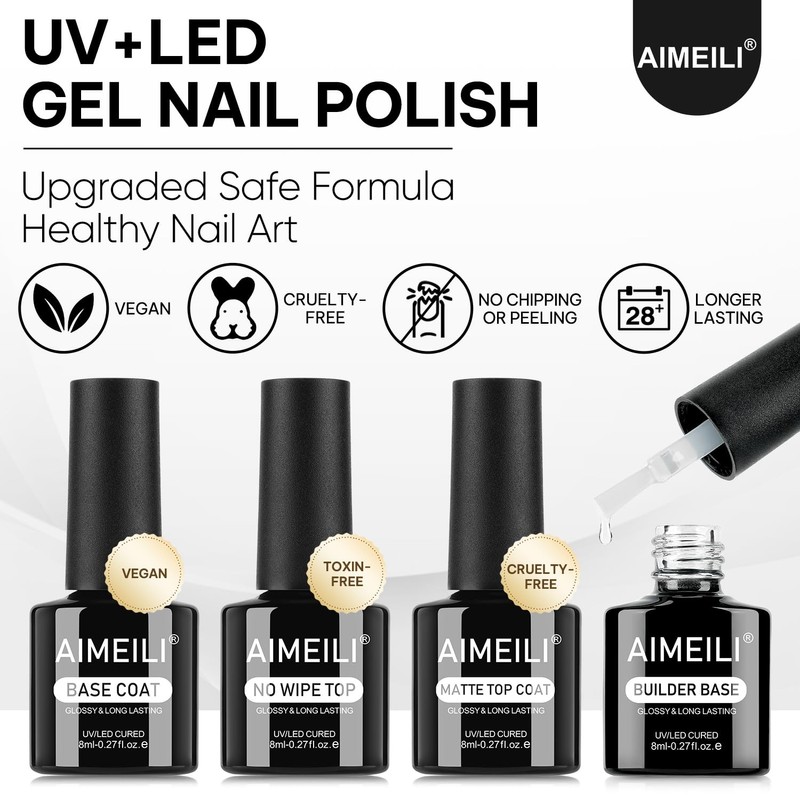 AIMEILI Builder Gel Top Coat Base Coat 4 x 8ml