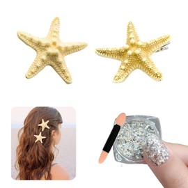 Yamobi Starfish hair clip, starfish decoration for women and girls, adults, shell hair jewellery for mermaid hair jewellery, pack of 2