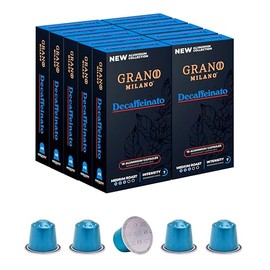 Grano Milano Decaffeinato - 100 Aluminium Coffee Pods Compatible with Nespresso Original line - Medium & Dark Roast Coffee Capsules Made in Italy