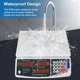 Waterproof Price Computing Scale IP68, 66lb Digital Commercial Food Meat Produce Weight Scale for Farmers Market, Seafood, Rechargeable, Washable, Not for Trade