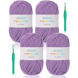 Katech 130 Yards Tshirt Crochet Yarn for Crocheting, 400g Spaghetti Yarn Fabric Cloth Yarn for DIY Knitting Handmade Basket Cushion Decor, Easy Yarn for Beginners (Purple)