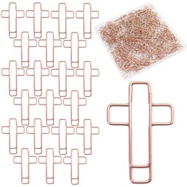 150 Pcs Rose Gold Cross Shaped Paper Clips, Stainless Steel Metal Clips in Clear Plastic Box, Bible Journaling Supplies for Bookmark, Office Document and Christian Study Gifts