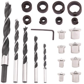 Swpeet 23Pcs 3mm -16mm ( Approx 1/8", 3/16", 1/4", 5/16", 3/8", 1/2" ) Dowel and Tenon Center Set with Brad Point Drill Bit Set, 8Pcs Center Dowel Pins and 8Pcs Drill Stop Set Perfect for Diameter Drill