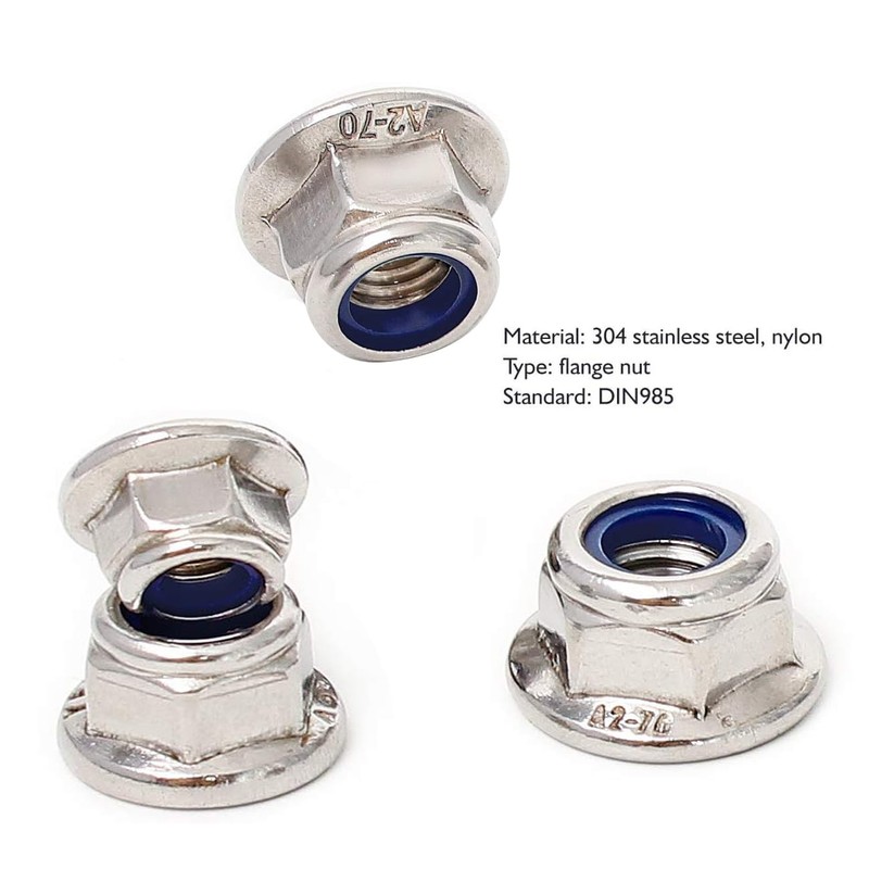 M8 Nylon Flange Nuts, 20-Pack 304 Stainless Steel Nylon Insert