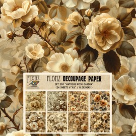 Decoupage Paper Pack (24 Sheets 6"x6") Antique Rose Garden: Timeless Sepia Petals in Elegant and Sophisticated Floral Designs # Vintage Styled Paper for Craft and Scrapbooking
