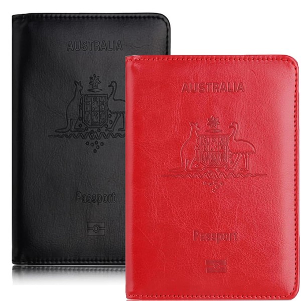 Hysgscwd 2Pcs AU Passport Holder Travel Cover Wallet Case, PU