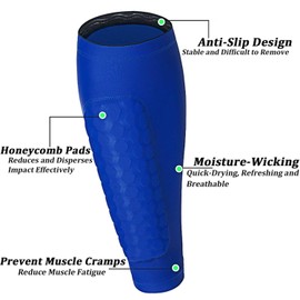 Tapis Design Schienbeinschoner Fußball, 1 Paar Schienbeinschoner Aufprallschutz, Ski Schienbeinschoner mit Wabenpolster, Schienbeinschoner für Männer, Frauen & Kinder (Blau, M)