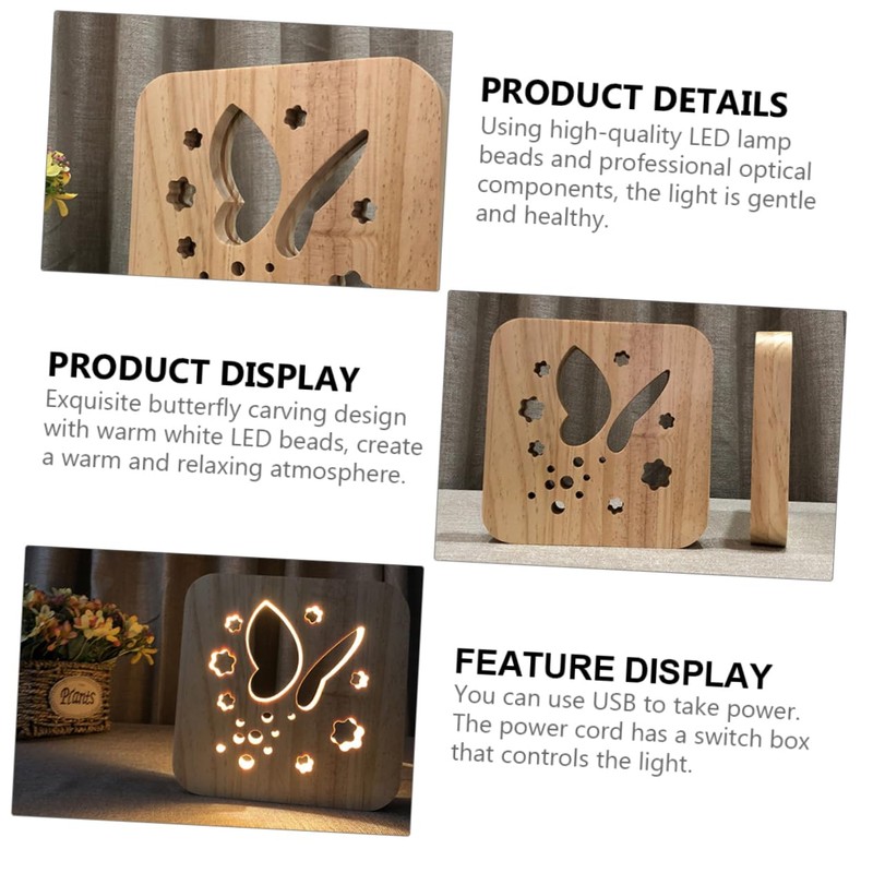 Operitacx 1Pc Hollowed Wooden Night Light Powered Pine Lamp Unique