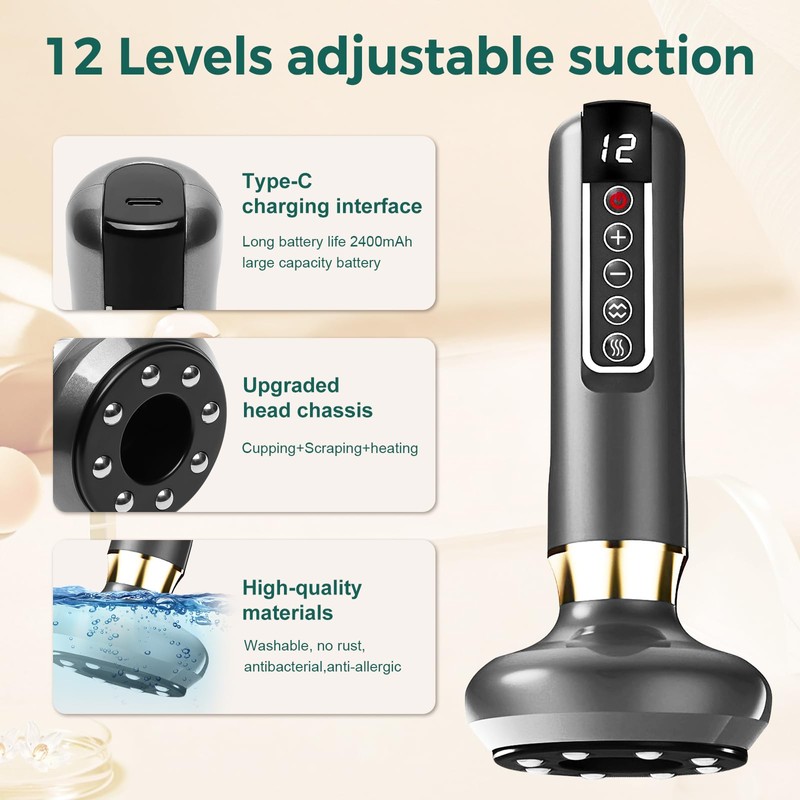 12 Level Electric Cupping Smart Scraping Massager Heating GuaSha Massage